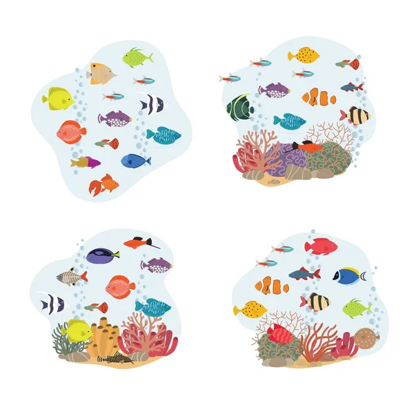 Χαριτωμένο ψάρι εικονογράφηση διάνυσμα εικόνες set. Τροπικά ψάρια, ψάρια της θάλασσας, ενυδρείο ψαριών — Διανυσματικό Αρχείο