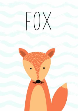 Çizgi film sevimli fox vektör çizim. Poster, çocuklar için kartı