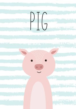 Sevimli çizgi domuz illüstrasyon. Poster, kart çocuklar için. Vektör çizim.