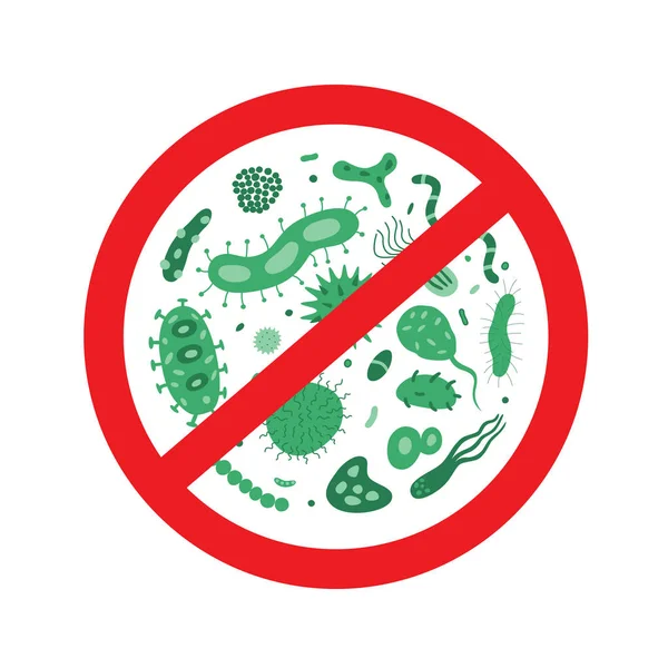 Antibakteriyel ve antiviral savunma simgesi. Dur bakteri ve virüsleri yasak işareti. Antiseptik.