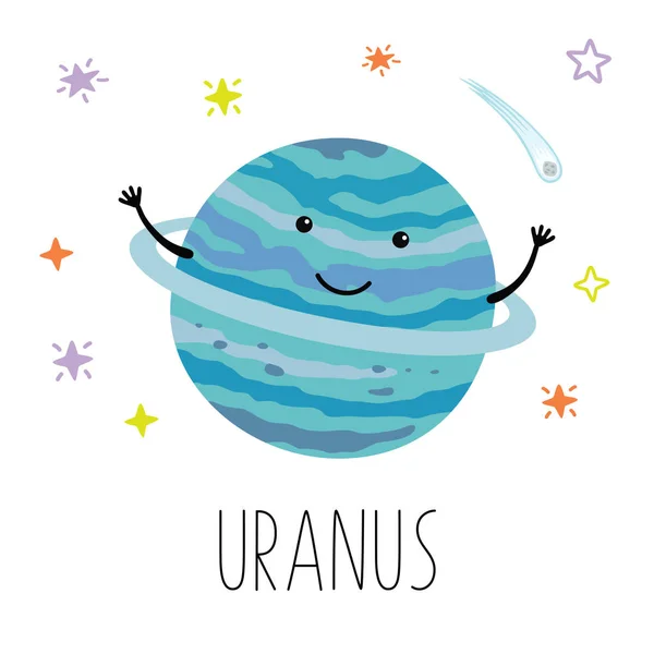 Caricature Uranus planète. Illustration vectorielle isolée sur fond blanc. Impression mignonne pour les produits pour bébés . — Image vectorielle