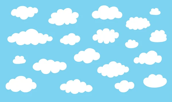 컬렉션 클라우드 아이콘입니다. 파란색 배경에 고립 된 흰 구름. — 스톡 벡터