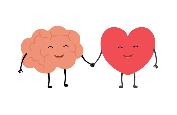 Cerebro y corazón apretón de manos. Concepto vectorial ilustración del trabajo en equipo entre la mente y los sentimientos — Vector de stock