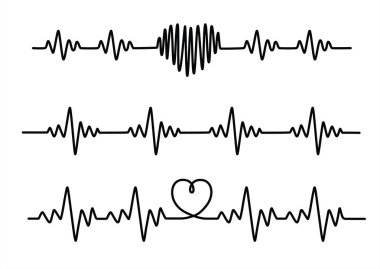 Set black cardiogram lines isolated on white background. clipart