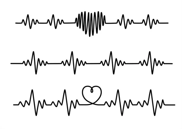 Conjunto de líneas de cardiograma negro aisladas sobre fondo blanco . — Vector de stock