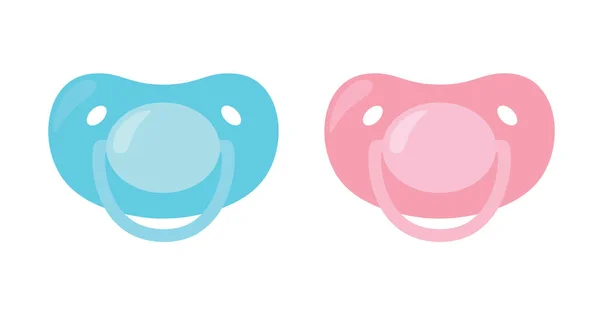 子供のおしゃぶり。赤ちゃんの乳首セット, ブルーとピンク.ベビーケア機器. — ストックベクタ