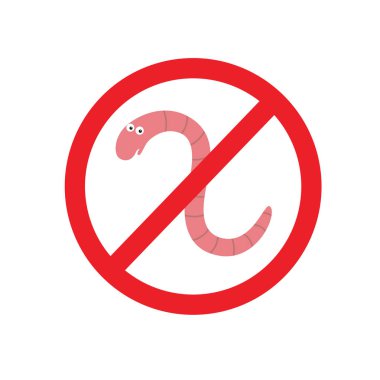 Komik bir karikatür solucan ile Anti parazit işareti-parazit.