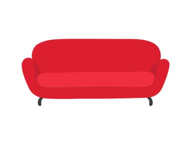 Kanepe ve kanepe kırmızı renkli karikatür illüstrasyon vektör. Beyaz arka plan üzerine izole iç tasarım için konforlu salon.