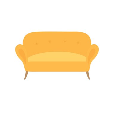 Sofa and couch yellow colorful cartoon illustration vector. Comfortable lounge for interior design isolated on white background. clipart