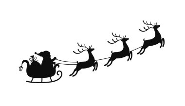 Hediye ve ren geyiği çantası ile Vektör karikatür kızak, Noel Baba kızağı. Sevimli geyikler ile Noel elemanı.
