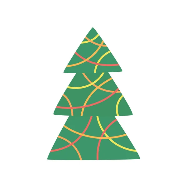 Arbre de Noël vert décoré avec guirlande de Noël isolé sur blanc. Arbre vectoriel Noël vert — Image vectorielle