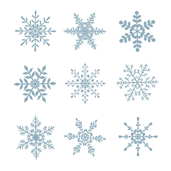 Conjunto de vectores copos de nieve sobre fondo blanco aislado . — Vector de stock