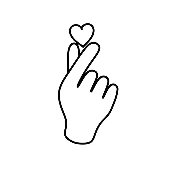 Корейское сердце с символом руки, жест любви. Знак, стилизованный под веб и печать. Рука сложена в символ сердца . — стоковый вектор