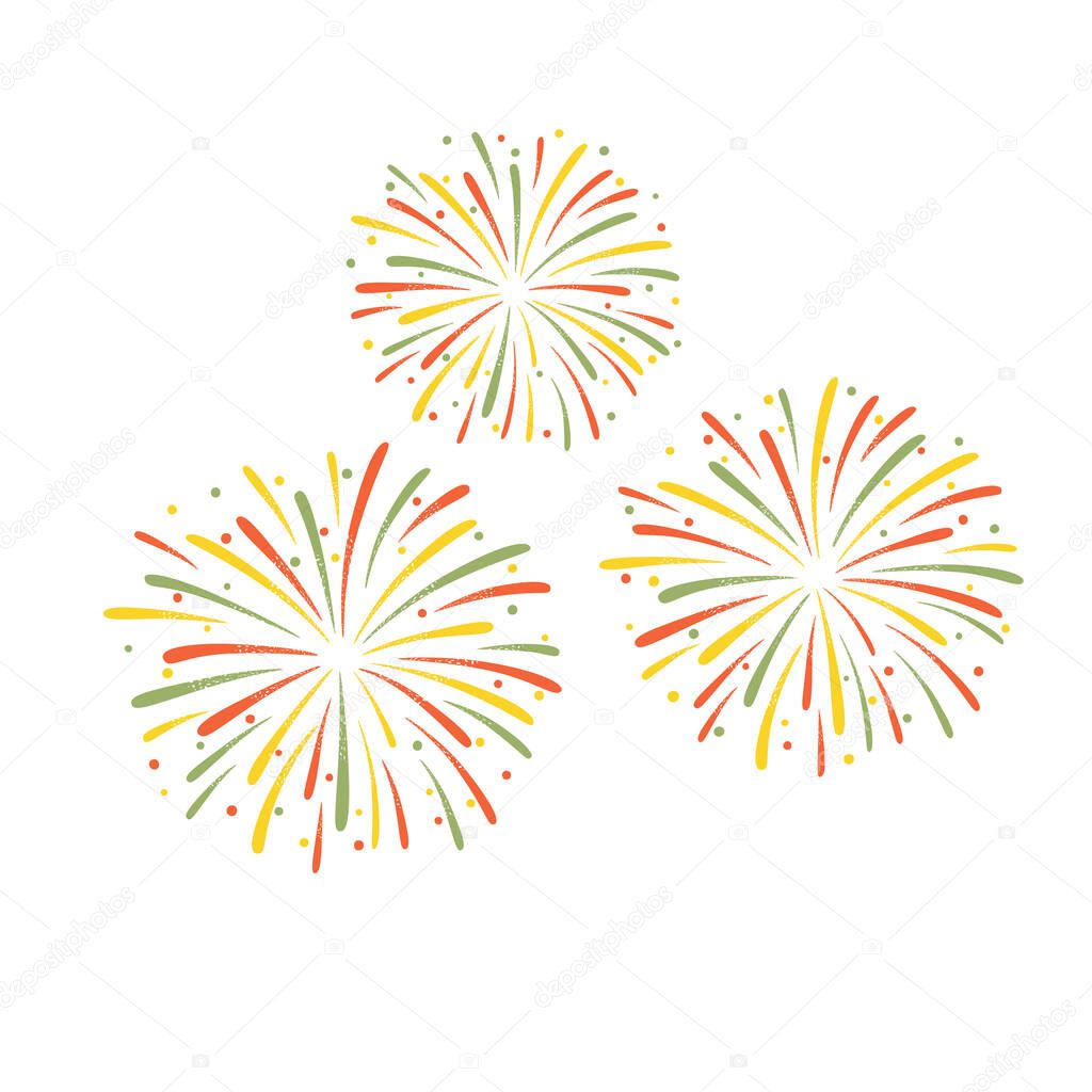 Vector illustration of colorful fireworks isolated on white background.