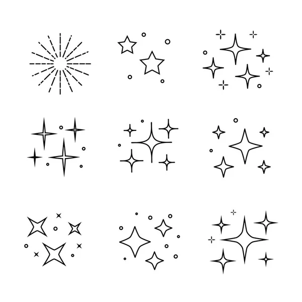 Noir scintille vecteur de symboles. Définir les étoiles vectorielles scintillent icône. Feu d'artifice lumineux, scintillement de décoration, éclat brillant, éclat — Image vectorielle