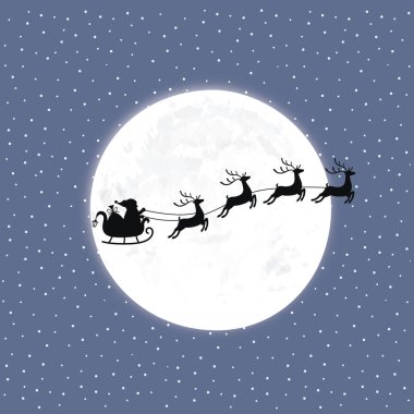 Ay ve karın arka planında ren geyiği olan Noel Baba.