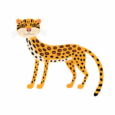 Sevimli hayvanlar, yabani hayvanlar. Beyaz arka planda izole edilmiş vahşi kedi çizgi filmi..