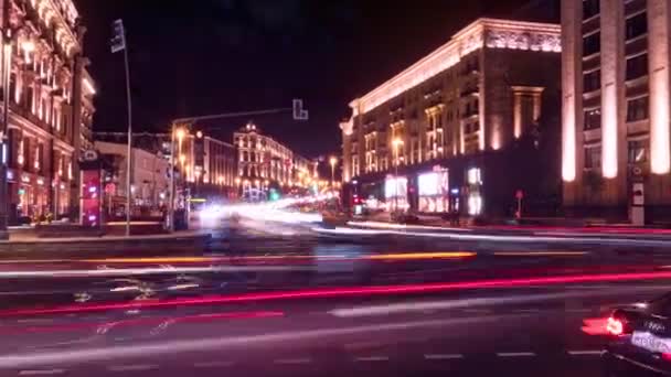 Noche Moscú vista a la calle Tverskaya — Vídeo de stock