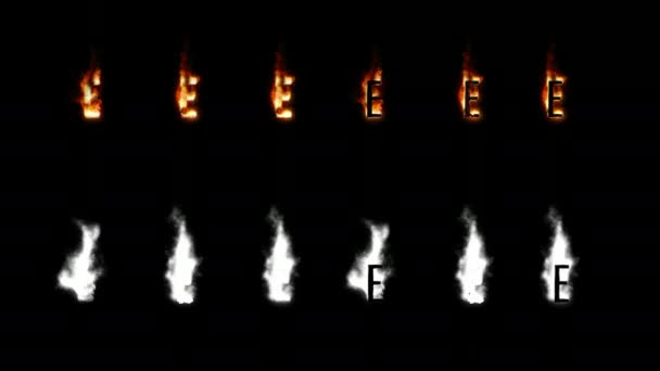Горящий шрифт с альфа-каналом. Четыре разных типа огня. Письма и цифры. Буква E — стоковое видео