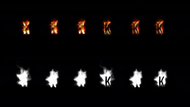 Burning font with alpha channel. Four difference type of fire. Letters and digits. Letter K — Stock Video