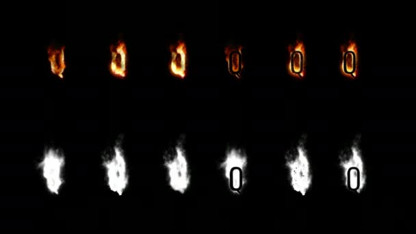 Burning font with alpha channel. Four difference type of fire. Letters and digits. Letter Q — Stock Video