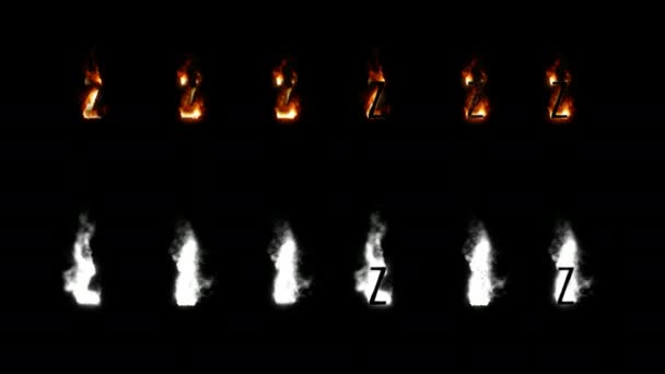 刻录字体与 alpha 通道。四种不同类型的火灾。字母和数字。字母 z — 图库视频影像