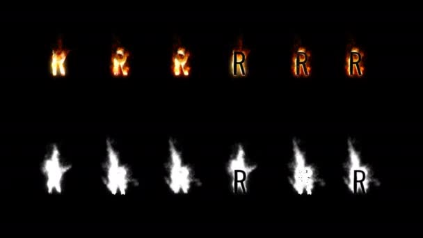 Burning font with alpha channel. Four difference type of fire. Letters and digits. Letter R — Stock Video