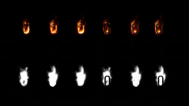 アルファ チャネル付きのフォントを燃焼します。火の 4 つの相違点の種類。文字と数字。文字 O — ストック動画