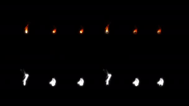 Brennschrift mit Alphakanal. vier verschiedene Arten von Feuer. Buchstaben und Ziffern. Punkt — Stockvideo