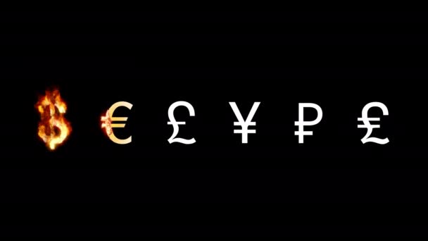 Burning currency signs. Animated fire and smoke. Included alpha channel — Stock Video