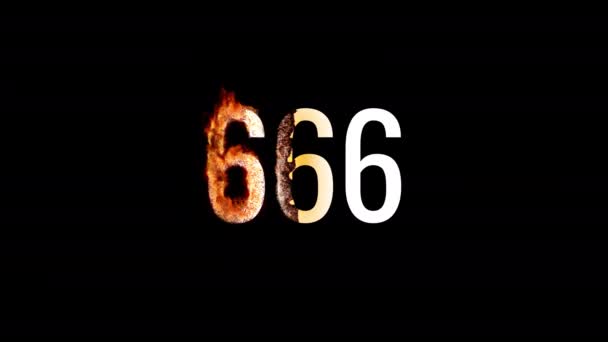 Burning text 666. Fuoco e fumo animati. Incluso canale alfa — Video Stock