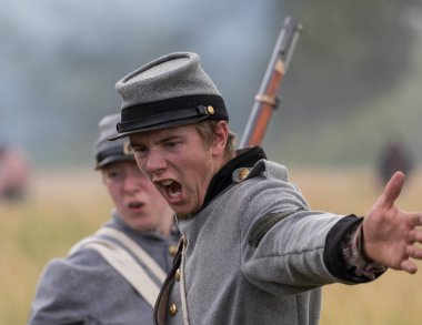 Amerikan İç Savaşı reenactors üzerinde 17 Haziran 2018 Fullbright Park, sendika Gap, Washington savaşta mücadele.