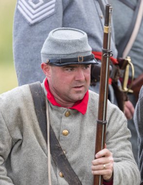  Amerikan İç Savaşı reenactor hazırolda Fullbright Park, sendika Gap, Washington üzerinde 17 Haziran 2018.