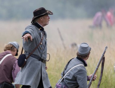  Amerikan İç Savaşı canlandırma memur askerlerini Fullbright Park, sendika Gap, Washington 17 Haziran 2018 götürür.