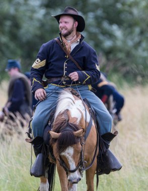 Amerikan İç Savaşı canlandırma 17 Haziran 2018 üzerinde Fullbright Park, sendika Gap, Washington Atlı asker.