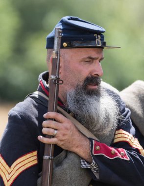  Union asker adlı bir Amerikan İç Savaşı canlandırma Fullbright Park, sendika Gap, Washington üzerinde 17 Haziran 2018 olda duruyor.