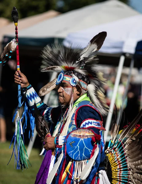 Participant Dancing Native American Style Stillwater Pow Wow Anderson California — Stock Photo, Image