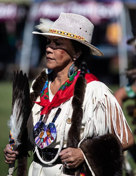 Participant Dancing Native American Style Stillwater Pow Wow Anderson California — Stock Photo, Image