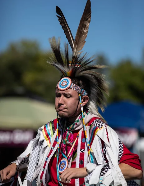 Stock image Participant dancing Native American style at the Stillwater Pow Wow in Anderson, California. October, 7, 2018.