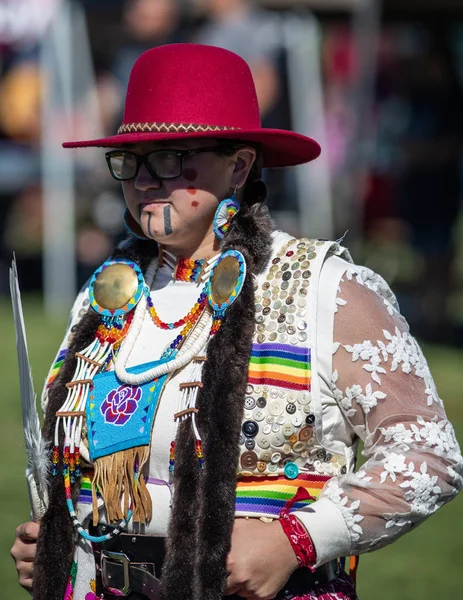 Participant Dancing Native American Style Stillwater Pow Wow Anderson California — Stock Photo, Image