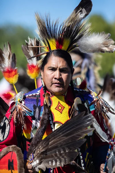 Participant Dancing Native American Style Stillwater Pow Wow Anderson California — Stock Photo, Image