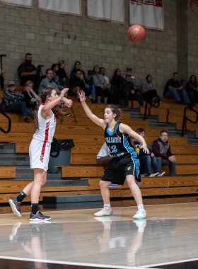 Pleasant Valley vs Foothill Lisesi okul kızlar Palo Cedro, California ile basketbol eylem. 1/23/2019