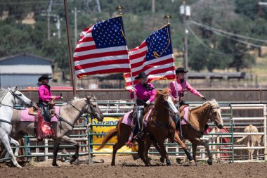 Junior Rodeo katılımcıları Kuzey Kaliforniya'daki Cottonwood Rodeo'da sahne almaktadır. Mayıs 12, 2019. 