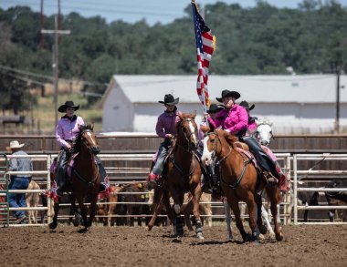 Junior Rodeo katılımcıları Kuzey Kaliforniya'daki Cottonwood Rodeo'da sahne almaktadır. Mayıs 12, 2019. 