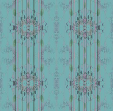 Soyut geometrik sorunsuz arka plan, narin çiçek süsler pembe ve yeşil turkuaz, düzenli ve simetrik.