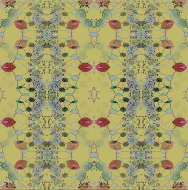 Soyut geometrik sorunsuz arka plan. Karışık çiçek süsleri, oval spiraller desen üzerinde çok renkli açık yeşil dikey olarak.