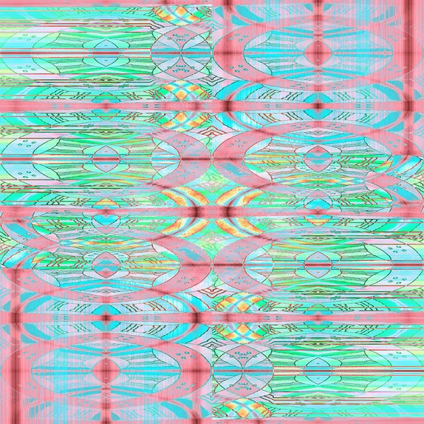Abstract geometric background. Regular intricate ornamental pattern mint, pink and turquoise, shifted.