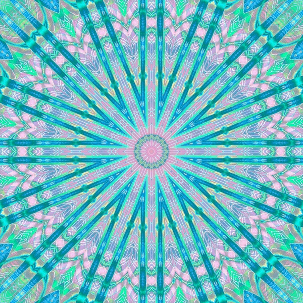 Abstract Geometric Multicolored Background Centered Regular Concentric Star Ornament Turquoise — Stock Photo, Image