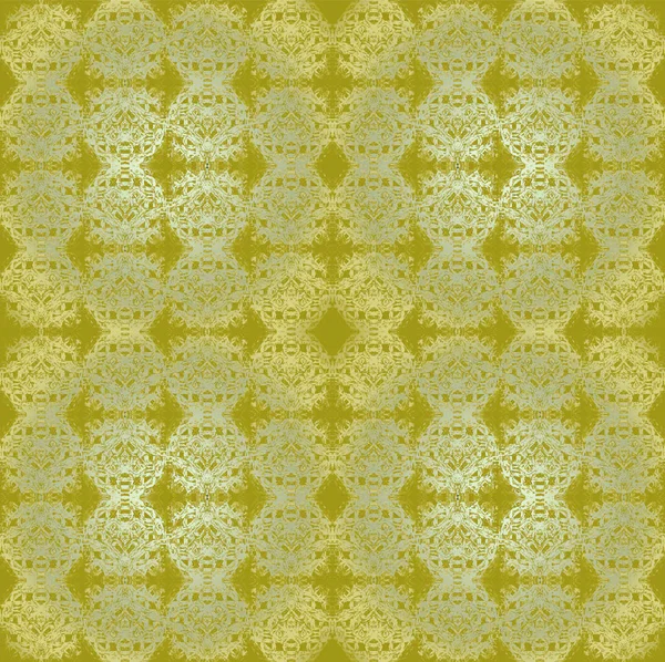 Abstract geometric modern background. Regular round ornaments gold and silver shimmering on olive green.