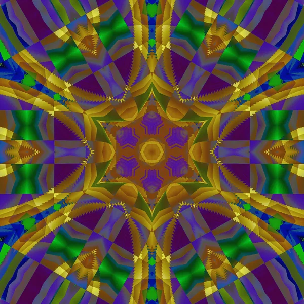 Astratto Sfondo Geometrico Multicolore Centrato Regolare Ornamento Stella Viola Giallo — Foto Stock